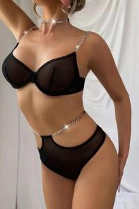 Kadın Zincirli Siyah Fantezi Sütyen Takım - 2126B