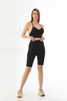 MI Soft Seamless Ripli Siyah Tayt Yoga Takımı - 3921B