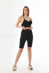 MI Soft Seamless Ripli Siyah Tayt Yoga Takımı - 3921B