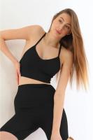 MI Soft Seamless Ripli Siyah Tayt Yoga Takımı - 3921B
