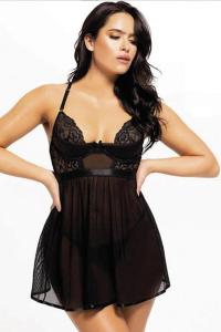 Siyah Şeffaf Şeffaf Babydoll - 9107