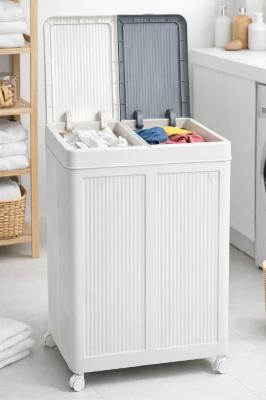Tekerlekli Katlanabilir 100 Litre Çift Bölmeli Plasik Çamaşır Sepeti