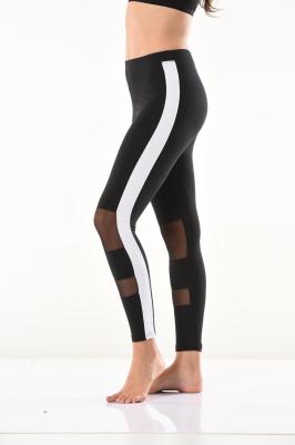 Derya KurşunTransparan Detaylı Beyaz Şeritli Siyah Kadın Tayt 0587