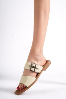 Trendella Hakiki Deri Kadın Bej Renk  Terlik  TR31MY33B