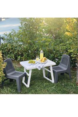 2 Adet Gri Plastik Bahçe Koltuğu ve Katlanır Plastik Sehpa Seti - 5171-89-5103-02