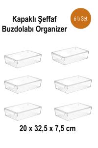 6 Adet  23 x 32,5 x 7,5 cm  Şeffaf Kapaklı Buzdolabı Organizer - 07441-3