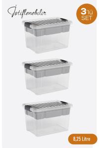 3 Adet  8,25 Lt Lock&Keep Organizer Tepsili Plastik Saklama Kutusu - 33223