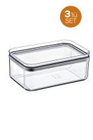 3 Adet 1,75 Litre Sızdırmaz Dikdörtgen Kristal Saklama Kabı EP-156