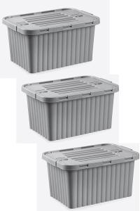 3 Adet 18 Litre Gri Renk Split Box Plastik Saklama Kutusu - RNL-DNY2011GREY-3