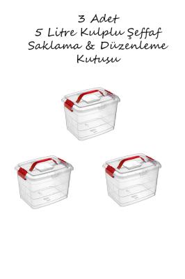 Bursev 3 Adet Şeffaf Plastik Kulplu Saklama ve Düzenleme Kutusu 5 Litre - 1107_91W