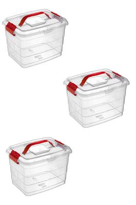 Bursev 3 Adet Şeffaf Plastik Kulplu Saklama ve Düzenleme Kutusu 8,5 Litre - 1107_92W
