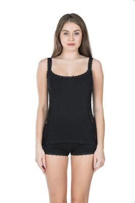Derya Kurşun Güpür Dantelli Askılı Atlet Şort Siyah İç Çamaşır Takım 057