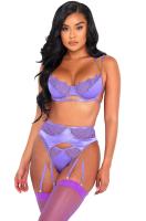 For Dreams Kadın Lila Dantelli Saten Detaylı Fantezi Jartiyer Takım - 8414