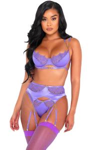 For Dreams Kadın Lila Dantelli Saten Detaylı Fantezi Jartiyer Takım - 8414