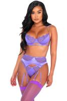 For Dreams Kadın Lila Dantelli Saten Detaylı Fantezi Jartiyer Takım - 8414