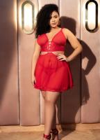 Kadın Büyük Beden Kırmızı Kısa Gecelik - 2022RB