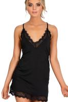 Kadın Dantel Detaylı Askılı Mini Siyah Gecelik - 2034B