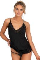 Kadın Dantel Detaylı Askılı Mini Siyah Gecelik - 2034B