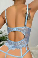 Kadın Dantel Detaylı Balenli Mavi Jartiyer Takımı - 8462BLUE