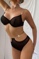 Kadın Zincirli Siyah Fantezi Sütyen Takım - 2126B