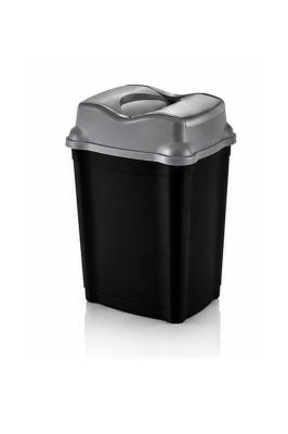 RNL04 HOME NOVA 16 - 16 Litre Sallanır Kapaklı Plastik Çöp Kovası - Siyah Gövde - Gri Kapak