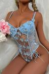 For Dreams Kadın Çiçek Desenli Mavi Transparan Detay Fantezi Babydoll - 8423BLUE