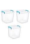 3 Adet 11 Litre Multi Box Derin Şeffaf Plastik Saklama Kutusu - 2302-3
