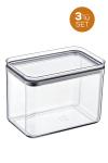 3 Adet 2,6 Litre Sızdırmaz  Dikdörtgen Kristal Saklama Kabı EP-157