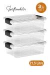 Dünya Plastik 3 Adet 21,5 Litre Kilitli Saklama ve Erzak Kutusu - 33106-3