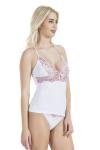 Derya Kurşun Çapraz Askılı Güpür Dantelli Beyaz Atlet Külot Takım 080
