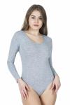 Derya Kurşun Bisiklet Yaka Uzun Kol Çıtçıtlı Kadın Gri  Body 321