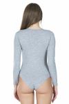 Derya Kurşun Bisiklet Yaka Uzun Kol Çıtçıtlı Kadın Gri  Body 321