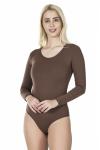 Derya Kurşun Bisiklet Yaka Uzun Kol Çıtçıtlı Kadın Kahverengi Body 321