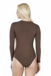 Derya Kurşun Bisiklet Yaka Uzun Kol Çıtçıtlı Kadın Kahverengi Body 321