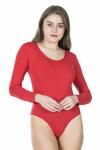 Derya Kurşun Bisiklet Yaka Uzun Kol Çıtçıtlı Kadın Kırmızı Body 321