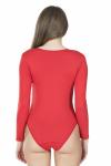 Derya Kurşun Bisiklet Yaka Uzun Kol Çıtçıtlı Kadın Kırmızı Body 321