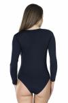 Derya Kurşun Bisiklet Yaka Uzun Kol Çıtçıtlı Kadın Lacivert Body 321