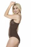 Derya Kurşun Dantel Yaka Askılı Çıtçıtlı Kadın Kahverengi Body 312