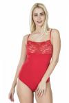 Derya Kurşun Dantel Yaka Askılı Çıtçıtlı Kadın Kırmızı Body 312
