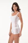 Derya Kurşun Güpür Dantelli Askılı Beyaz  Atlet Şort Takım 057