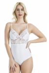 Derya Kurşun İp Askılı Dantelli Kadın Beyaz  Body 334