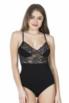 Derya Kurşun İp Askılı Dantelli Kadın Siyah  Body 334