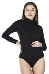 Derya Kurşun Uzun Kol Boğazlı Çıtçıtlı Kadın Siyah Body 322