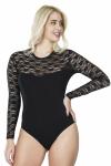 Derya Kurşun Uzun Kol Dantelli Kadın Siyah Body 342