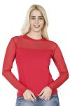Derya Kurşun Uzun Kol Transparan Yaka Kadın Kırmızı T-Shirt 293
