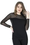 Derya Kurşun Uzun Kol Transparan Yaka Kadın Siyah T-Shirt 293