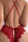 For Dreams Çapraz Askılı Özel Bölgesi Açık Dantel Kırmızı Fantazi Kadın Body  - 8458B