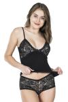 Derya Kurşun İp Askılı Dantelli Siyah Atlet Şort Takım 065
