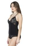 Derya Kurşun İp Askılı Dantelli Siyah Atlet Şort Takım 065