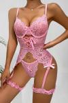 For Dreams Kadın Dantel Detaylı Balenli Pembe Jartiyer Takımı - 8462PNK